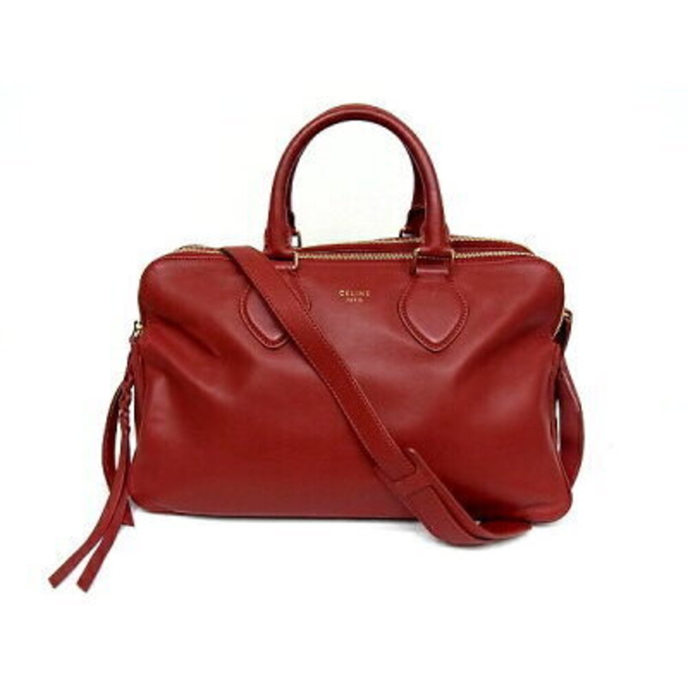 Celine Boston Bag Shoulder Strap Red Leather